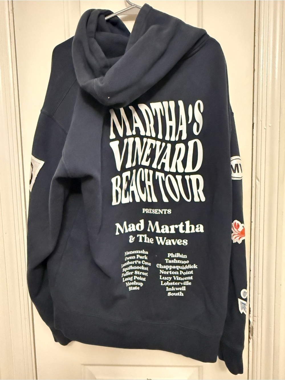 Navy Sweatshirt with Red Truck and Shark Patches
